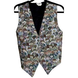 VTG Clio Button Up Vest Women Medium Children of the World Tapestry MADE IN USA